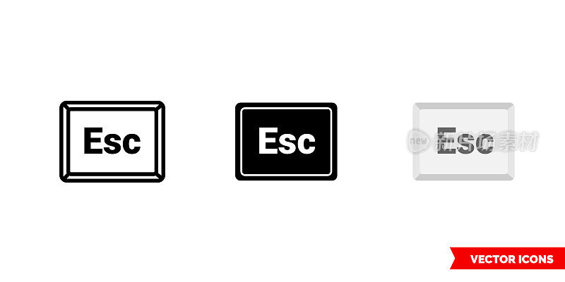 Esc button icon of 3 types color, black and white, outline. Isolated vector sign symbol